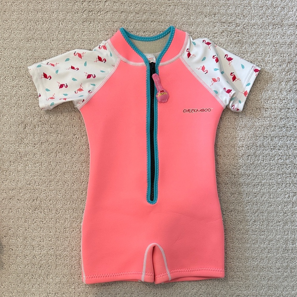 Kids Short-Sleeve Swim Rashguard in Coral Pink